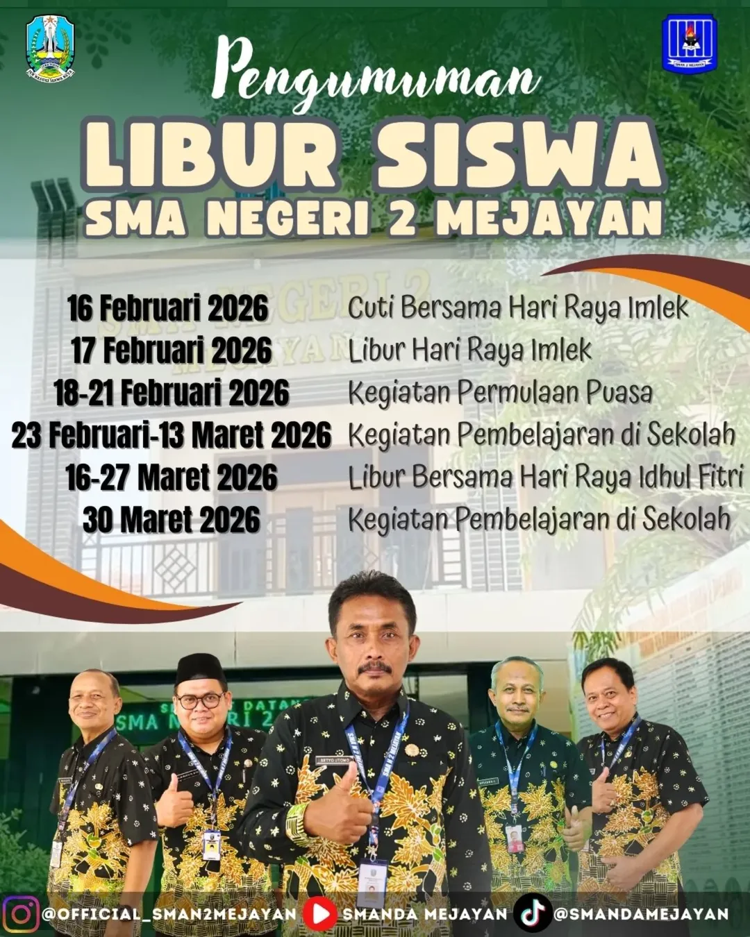 Jadwal pembelajaran di Bulan Ramadhan 1447 H/2026 M.