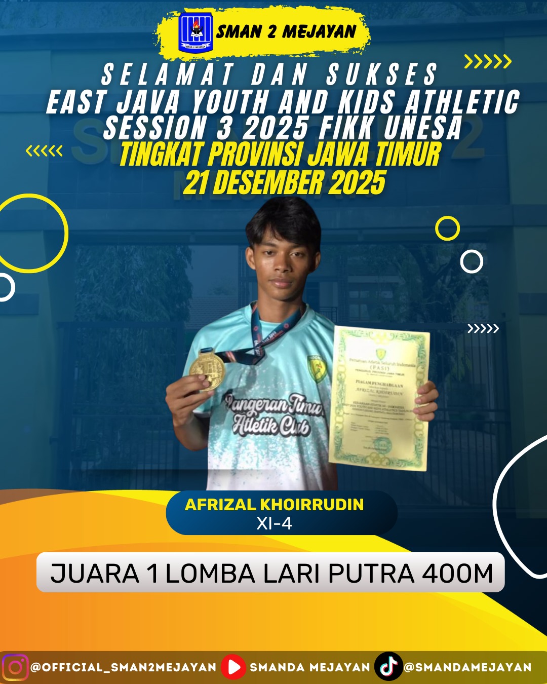 Juara 1 Athletic Lari Putra 400M