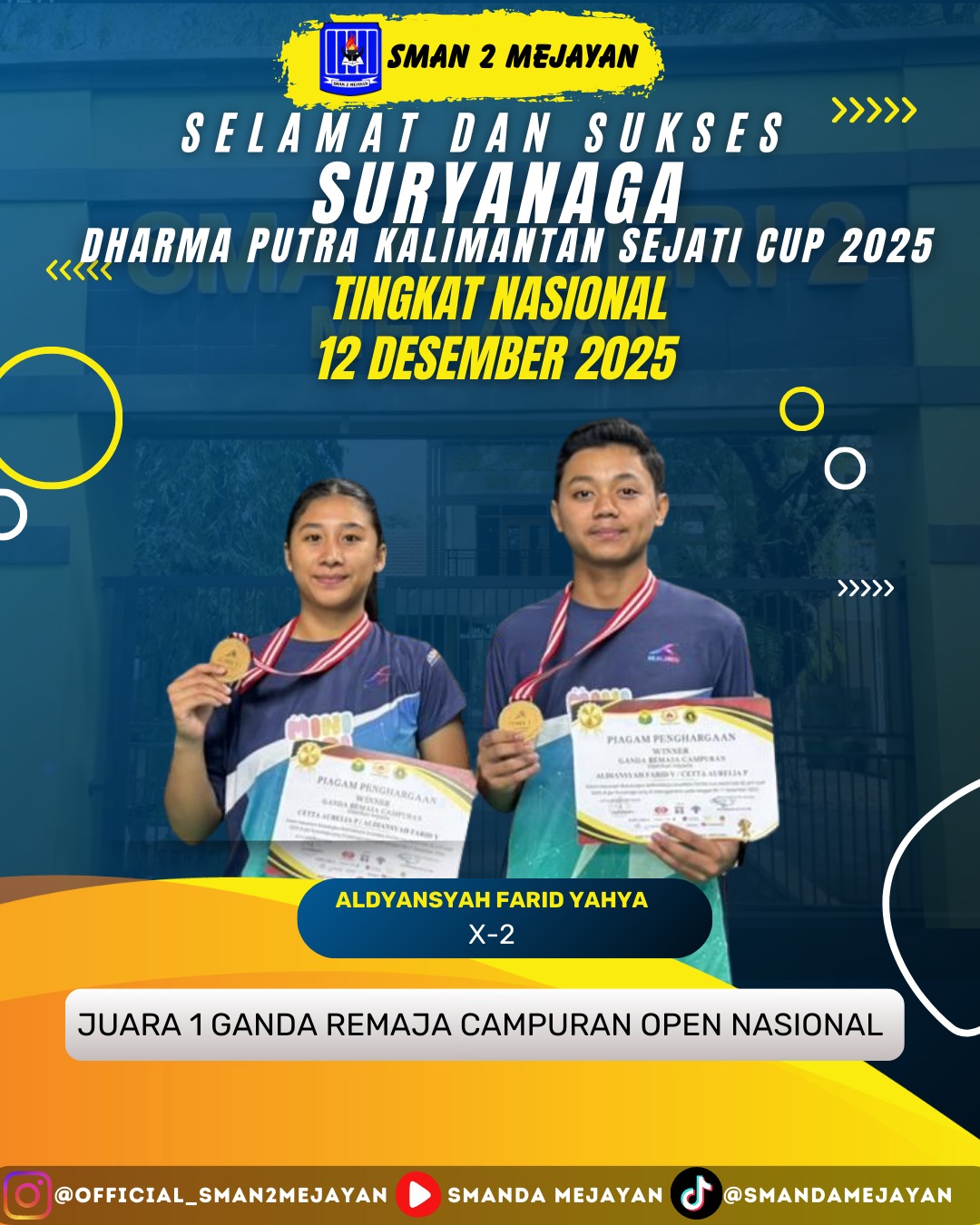 Juara 1 Bulu Tangkis Ganda Remaja Campuran