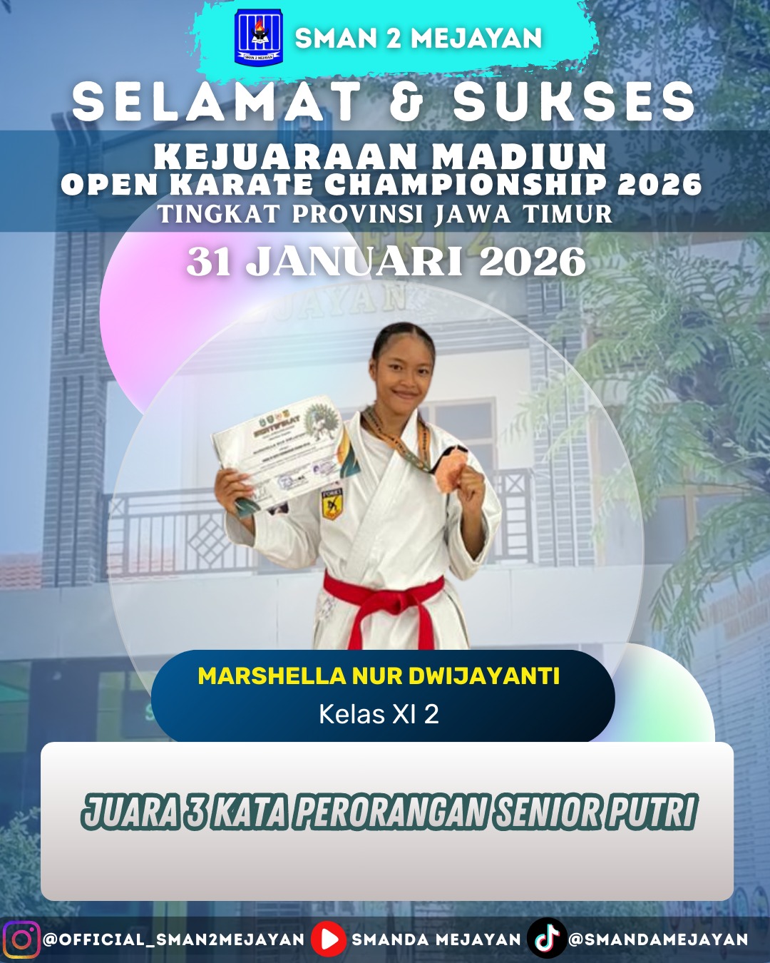 Juara 3 Kata perorangan senior putri dalam kejuaraan Madiun Open Karate Championship 2026