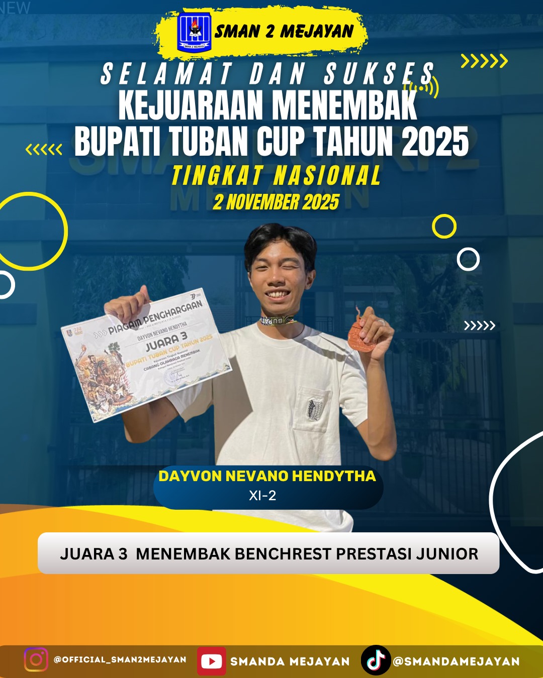 Juara 3 Kejuaraan menembak Bupati Tuban Cup Tahun 2025