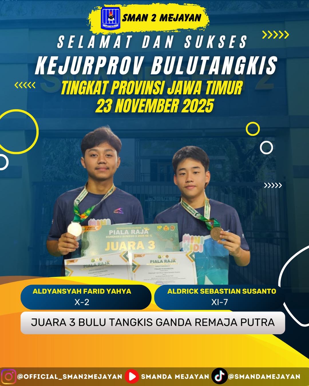 Juara 3 Lomba Bulu Tangkis Ganda Remaja Putra