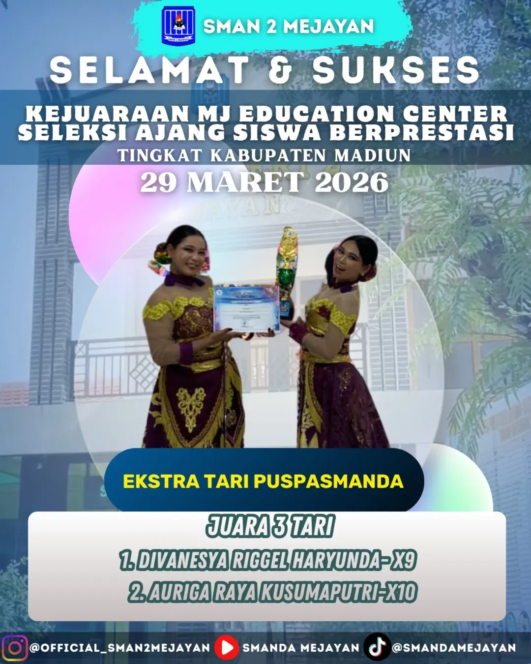 Juara 3 dalam Lomba Tari yang diselenggarakan oleh MJ Education Center