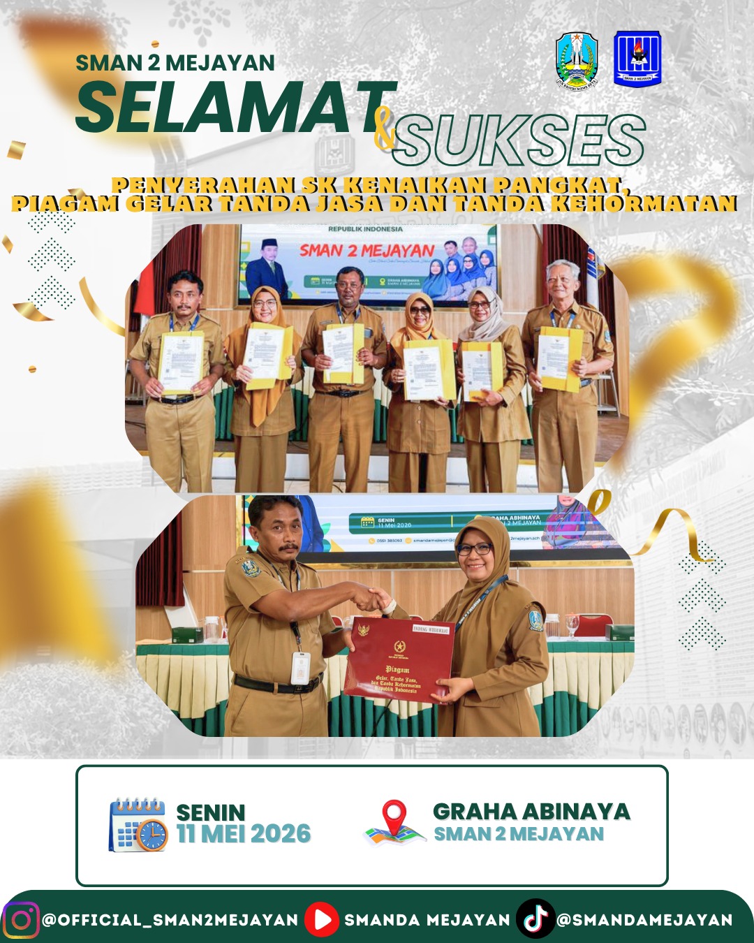 Penyerahan SK Kenaikan Pangkat, Piagam Gelar Tanda Jasa dan Tanda Kehormatan.